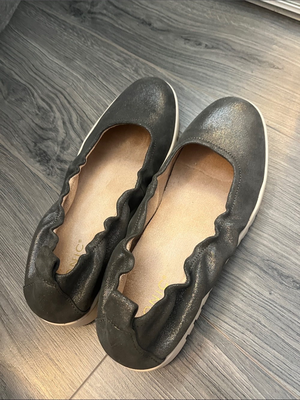 Vionic Gunmetal  Ruffled Slip-On Ballet Flats